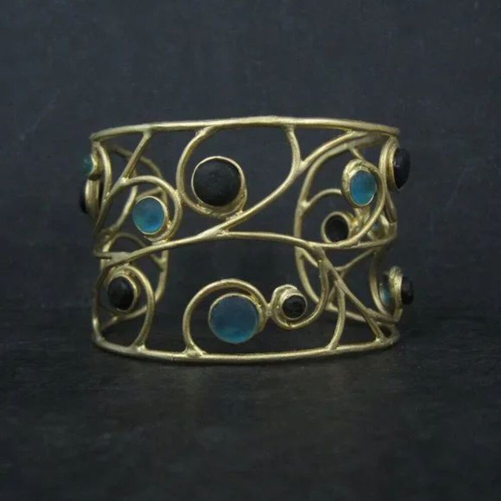 Designer Bronze Glass Cuff Bracelet 6.25 Inches Michael Vincent Michaud
